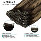 Lacer Balayage Clip in Hair Extensions B#2/12 Darkest Brown to Light Golden Brown Color Remy Human Hair Extensions Clip in Real Natural Hair Extensions Straight Thick 120g 16 Inch