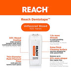 Reach Dentotape Waxed Dental Floss | Effective Plaque Removal, Extra Wide Cleaning Surface | Shred Resistance & Tension, Slides Smoothly & Easily, PFAS FREE | Unflavored, 100 Yards, 1 Pack