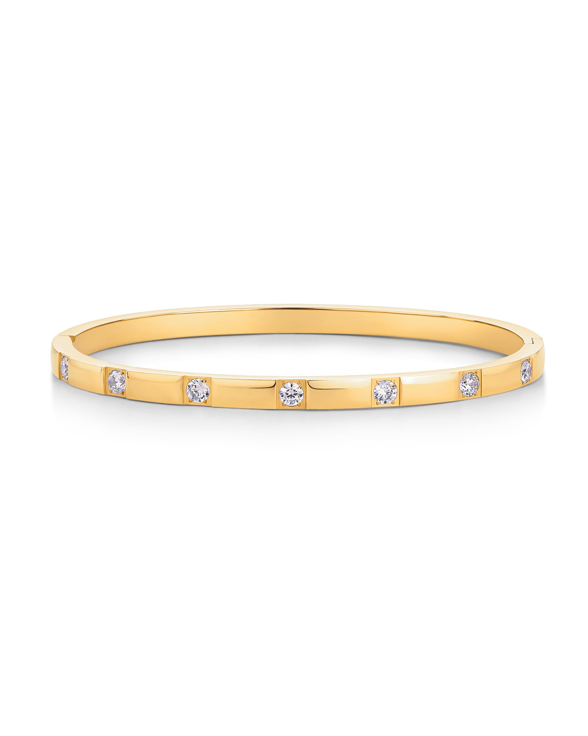 PAVOI CZ Dainty Waterproof Bangle Bracelet for Women, Yellow Gold, 6.5IN