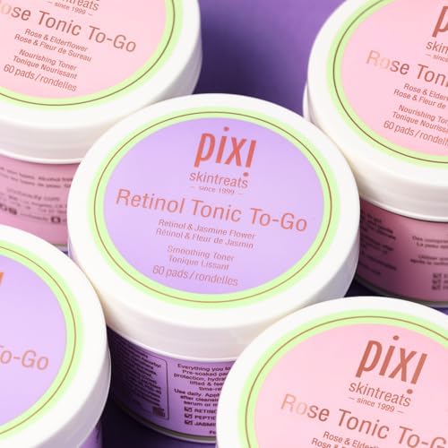 Pixi Retinol Tonic to-Go, Smoothing & Firming Toning, Enhanced with Peptides to Boost Collagen Production, Alcohol-Free Daily Rejuvenating Toner On The Go, 60 Pads