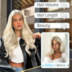 KooKaStyle Invisible Wire Hair Extensions Long Wavy Layered Synthetic Hair Extensions with Transparent Wire Adjustable Size 6 Secure Clips Platinum Blonde Hairpieces for Women 20 Inch
