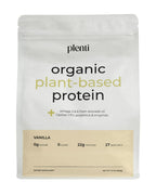 plenti Organic Plant-Based Protein Powder: Vanilla - 20g Pea Protein + Probiotics, Digestive Enzymes & Omega 3-6, Gut Friendly, Sugar Free, 27 Servings (2 lbs)