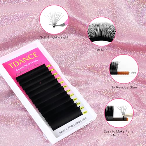 TDANCE Cashmere Easy Fan Lash Extensions 0.07mm C Curl Self Fanning Volume Lash Extensions 10mm Single Length Matte Black Lash Extensions(0.07-C,10mm)