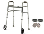 HEALTHLINE Adjustable Folding Walker with Wheels – Fits Petite Adults and Short Seniors, 5" Wheels, Includes 2 Pairs of Rear Glides – Aluminium Frame with Secure Hand Grips (250 lb Capacity)