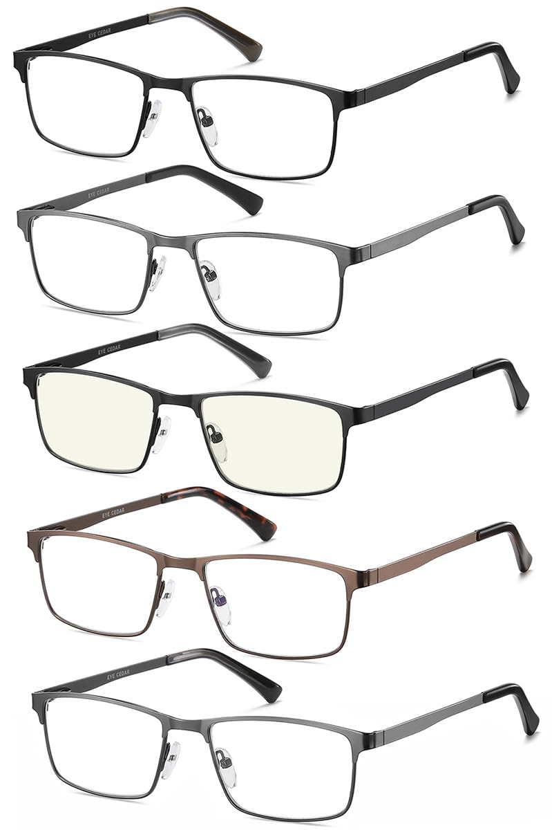 EYECEDAR 5 Pack Reading Glasses Men Metal Spring Hinges with Blue Light Blocking Eyeglasses Computer Readers for Men 1.5