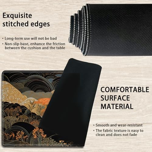 TCG Playmat Board Game Mat Plus 50 Pcs Card Sleeves, 24 x 14 Table Mats Game Mousepad with Soft Surface Non-Slip Base for MTG RPG CCG Trading Card Game Playmats, Japanese Abstract Art