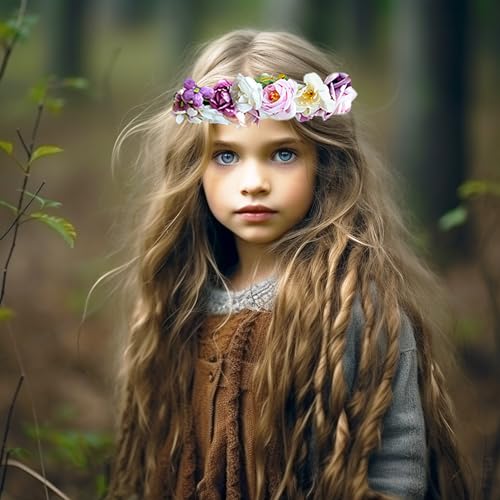 Vivivalue Women Flower Crown Rose Floral Headband Hair Wreath Flower Headpiece Halo Boho with Ribbon Wedding Party Festival Photos