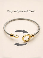 mulanci Cable Bracelets for Women, Twisted Cable Bracelet Cuff, Mixed Metal Two Tone Silver and Gold Bracelet, Wire Bangle Bracelets for Women
