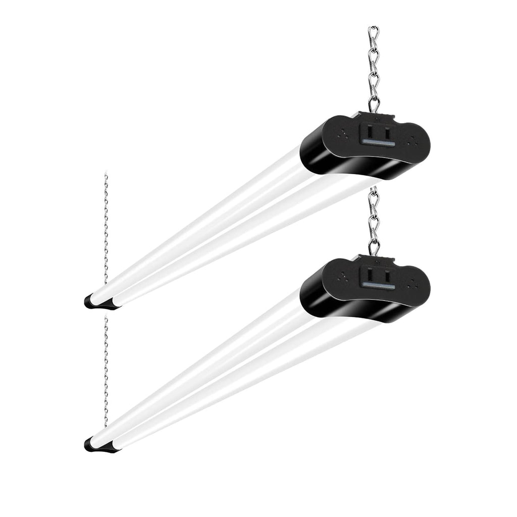 hykolity 2 Pack 4FT Linkable LED Shop Light for Garage, 6500lm, 4FT 60W Utility Light Fixture, 5000K Daylight LED Workbench Light with Plug, Hanging or Surface Mount, Black - ETL