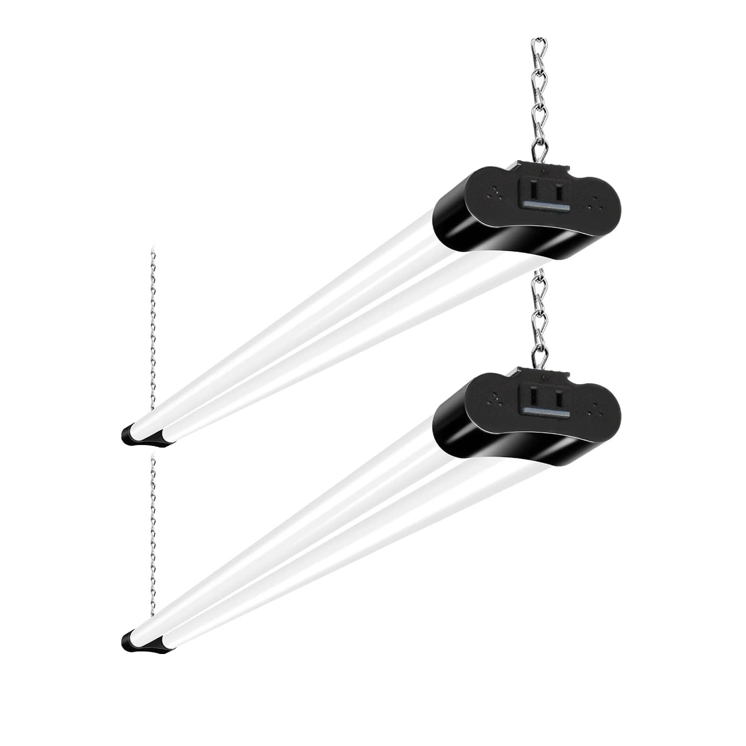hykolity 2 Pack 4FT Linkable LED Shop Light for Garage, 6500lm, 4FT 60W Utility Light Fixture, 5000K Daylight LED Workbench Light with Plug, Hanging or Surface Mount, Black - ETL