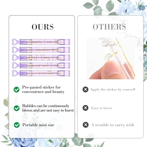 60 Count Wedding Mini Bubble for a Wedding Wands Bulk Heart Bubble Wand for Guests Send Off Party Supplies Valentine Anniversaries Celebration (Lavender)
