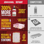 Catchmaster Defiant Liquid Ant Bait (50 uses) + 20 Reusable Stations (10 Stacked), Multi-Surface Ant Killer for Home, Ant Traps Indoor & Outdoor, Pest Control Traps, Reduce & Remove Ant Colonies