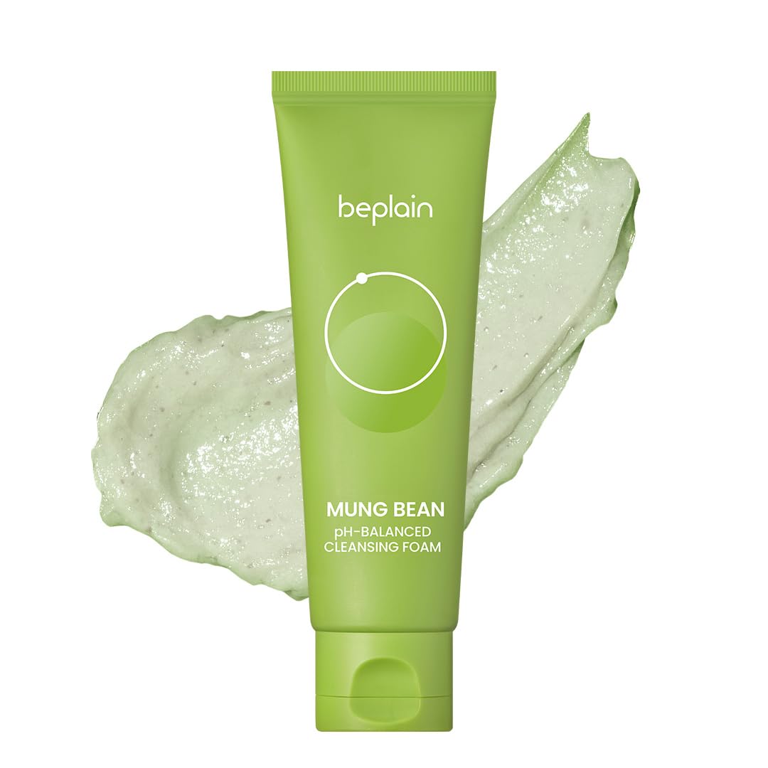 beplain Mung Bean pH-Balanced Cleansing Foam (5.4fl.oz/160ml) | Fragrance-Free | Non-Comedogenic Tested | Deep Pore Facial Cleanser | Suitable for Sensitive Skin | Face Mask Cleanser | Korean Skincare