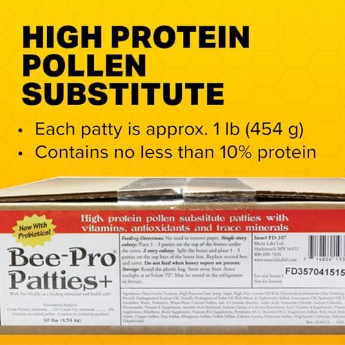 Mann Lake Bee-Pro Patties, Enhanced with Pro Health Digestive Aid, Boosts Brood Production, Protein Pollen Substitute, 10 Lbs