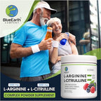 BlueEarth Company L-Arginine 5000mg + L-Citrulline 2000mg Complex Powder Supplement - Nitric Oxide Booster - Heart Health, Blood Flow, Energy & Endurance - 30 Servings (Berry Blend)