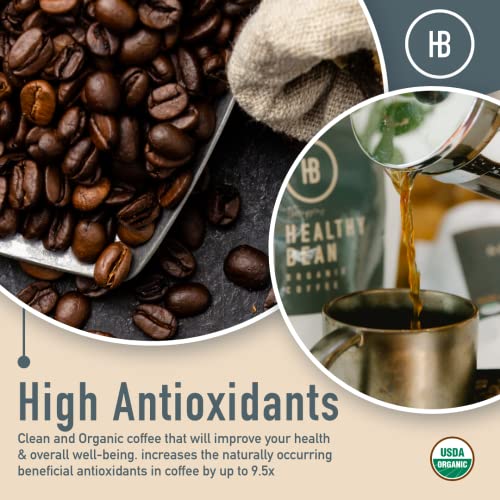 Healthy Bean Coffee Thrive Morning Blend Beans Whole - Low Acid for Sensitive Stomachs, Smooth and Rich Flavor, Clean and Healthy - USDA Organic, Medium Roast Coffee Beans, 11oz
