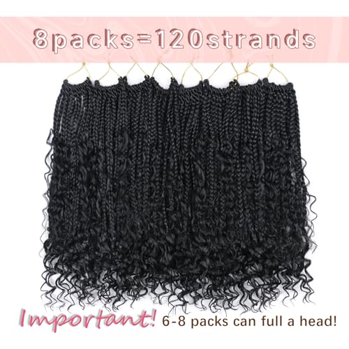 Crochet Hair for Black Women,18 Inch Pre Looped 8 Packs Goddess Box Braids Crochet Hair,Boho Box Crochet Braids with Curly Ends,Bohemian Box Knotless Braids Synthetic Hair Extensions,#1B