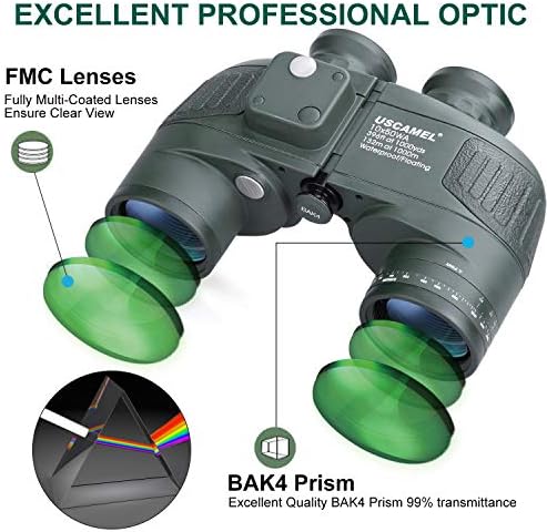 USCAMEL 10X50 Marine Binoculars for Adults with Rangefinder Compass, Waterproof Marine Binoculars for Sailing Boating Fishing