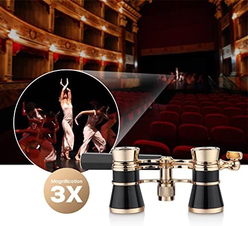 Aomekie Opera Glasses Binoculars 3X25 Theater Glasses Mini Binocular Compact with Handle for Adults Women in Musical Concert（Black）