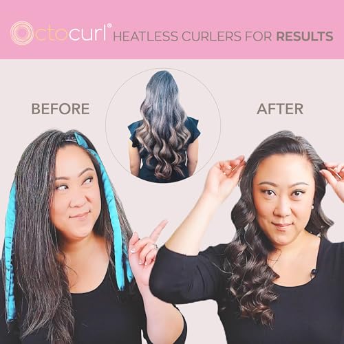Octocurl Satin Hair Curlers - Heatless Curls Overnight - Headband Curlers for Extra Long Hair (Satin - Black)