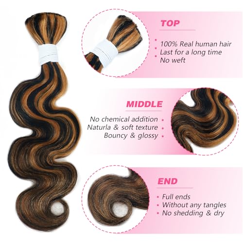 Body Wave Curly 1B/30 Human Braiding Hair 100g One Bundle/Pack Bulk Human Hair for Braiding No Weft Human Hair Braiding Hair for Boho Braids (20 inch, Body Wave 1B/30)