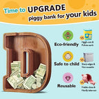 Summidate Large Wooden Piggy Bank for Kids Adults, Alphabets Letter A-Z Piggy Bank for Boys Girls, Coins Bills Change Bank Box Personalized Initial Name Kids Money Bank for Birthday Present and Decor