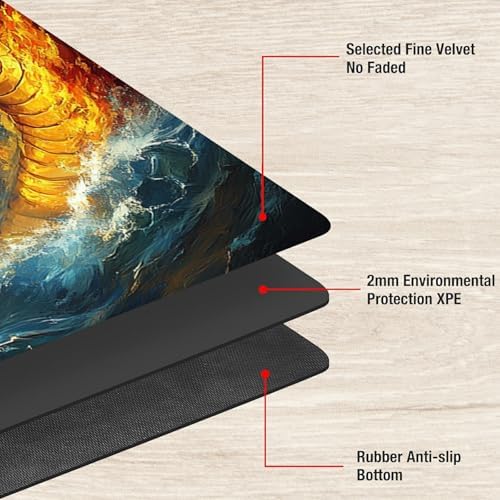 Playmats for Magic: The Gathering MTG Card Game Mat Plus 50 Pcs Card Sleeves, 24 x 14 inch TCG Mat with Stitched Edge for Commander Deck Duskmourn Board Game, Dragon and White Shark