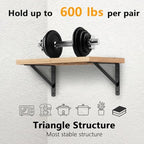 Heavy Duty Shelf Brackets 12 x 8 inches, 6 Pack Black Metal Shelves Supports, Load Capacity: 600 lb, Wall Mounted Angle L Floating Shelf Bracket, Rough Texture Powder Coating, HOME MASTER HARDWARE