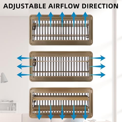 Floor Register 6 x 14 Inch 2 Pack, Floor Vent Covers for Home Floor, Sidewall, Premium Finish Register Vent Covers with Easy Adjust Air Supply Lever, Brown