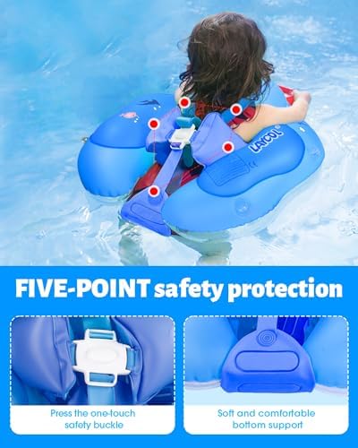 LAYCOL Baby Swimming Float Inflatable Baby Pool Float Ring with Sun Protection Canopy,add Tail no flip Over for Age of 3-36 Months