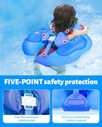 LAYCOL Baby Swimming Float Inflatable Baby Pool Float Ring with Sun Protection Canopy,add Tail no flip Over for Age of 3-36 Months