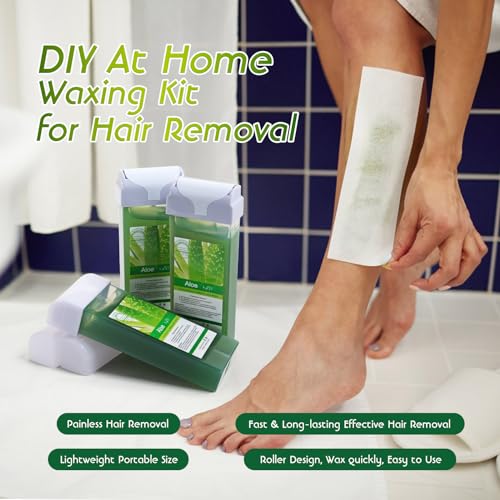 Roll On Soft Wax Refill Kit - 3 Pack Aloe Roller for Painless Hair Removal, Depilatory Cartridges for Body, Legs, Back, Armpits, Bikini Line, Women's Sensitive Skin