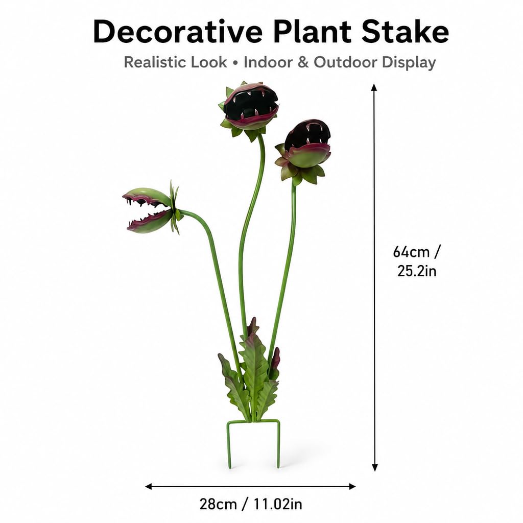 Venus Flytrap Carnivorous Plant Garden Stake, 25 Inch Metal Yard Art(A)