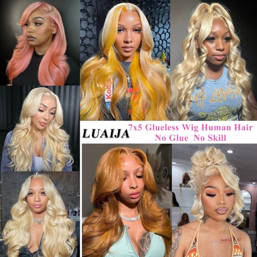 Blonde Lace Front Wigs Human Hair 200% Density Blonde Wear And Go Glueless Wigs Human Hair Pre Cut 7x5 Hd Blonde Wig Human Hair Glueless Body Wave For Women (613 Lace Front Wig Human Hair 26 Inch)