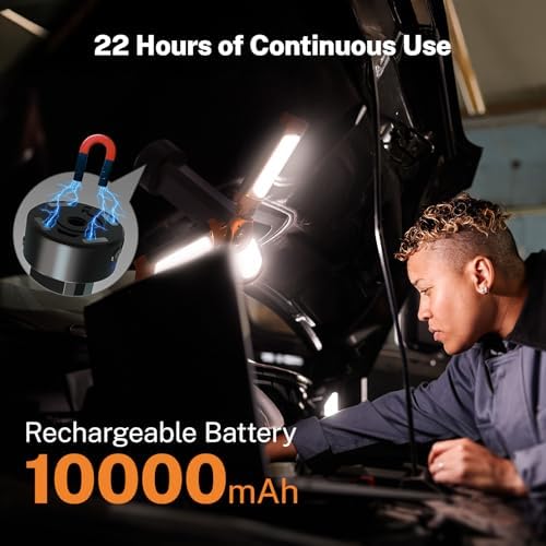 OGERY Rechargeable 10000mAh Camping Light with Stand 6.5 ft Max Height, Cordless Work Light with 3 LED Lamp Heads, 2200 Lumens Camping Essentials Gear Emergency Flashlight with Detachable Tripod
