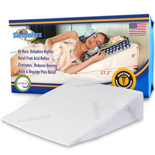 Sleepnitez Fsa Eligible 8" Bed Wedge Pillow – Memory Foam Wedge for Sleeping, Acid Reflux Pillow for Snoring, GERD, Pregnancy, Sleep Apnea, Reading – Luxurious 3.25" Memory Foam Top Layer