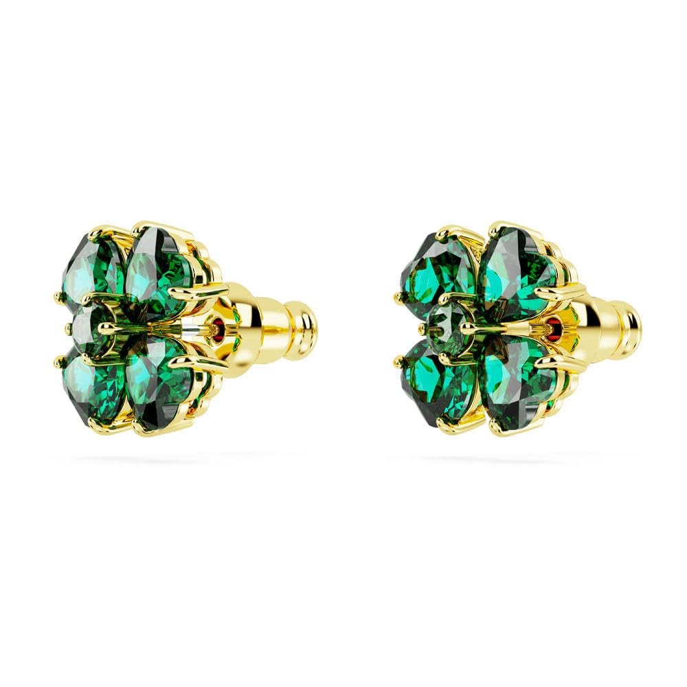 Swarovski Idyllia Stud Earrings, Gold-Tone Finished Clover Motif with Green Stones, Part of the Swarovski Idyllia Collection