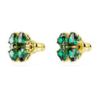 Swarovski Idyllia Stud Earrings, Gold-Tone Finished Clover Motif with Green Stones, Part of the Swarovski Idyllia Collection