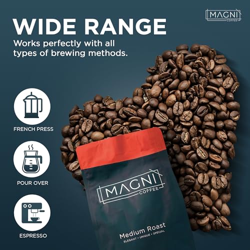 Magni Coffee - Whole Beans - Medium Roast - Low Acid - Single Origin USDA Organic Non-GMO Beans Third Party Tested For Mycotoxins & Pesticides - Fair Trade -12 Oz