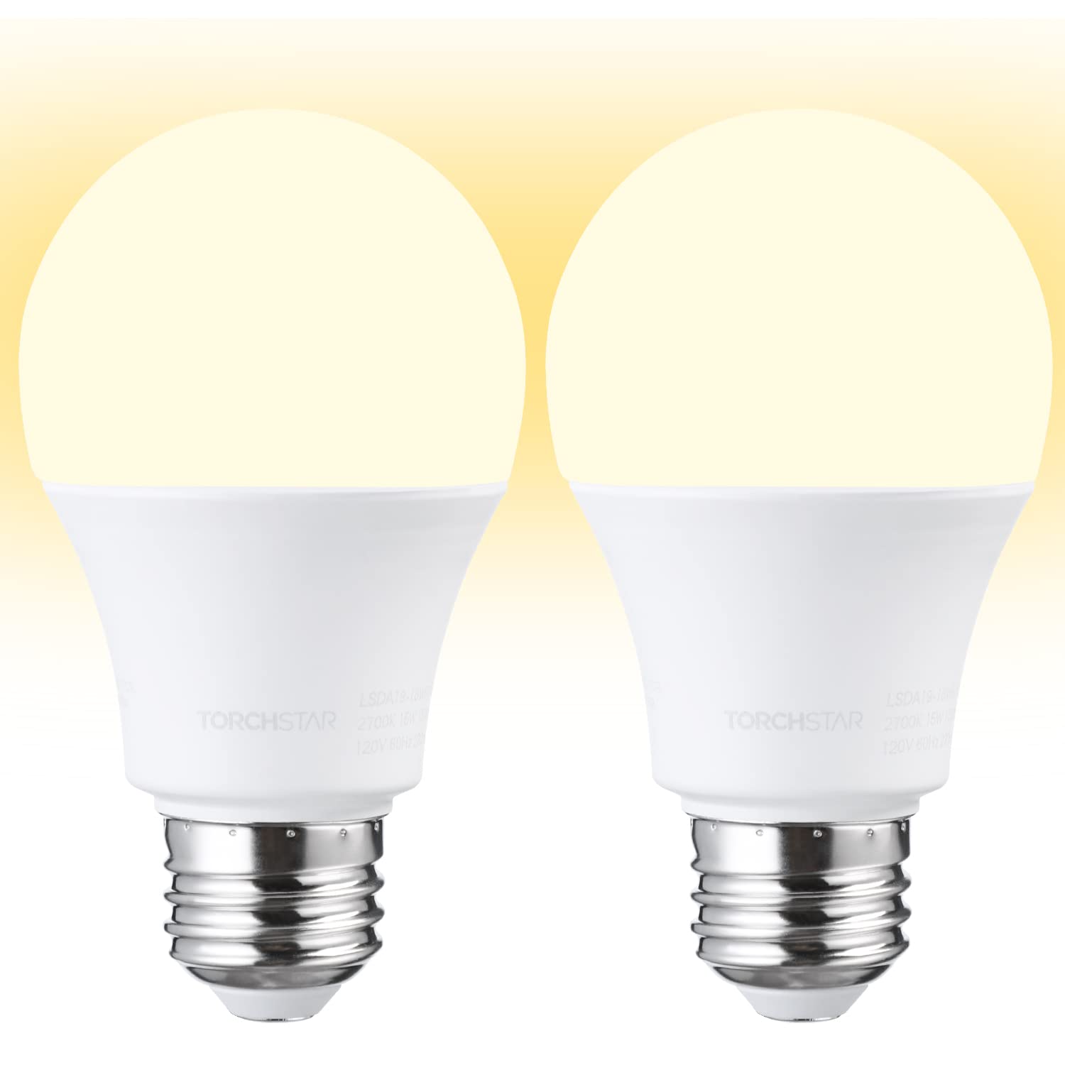 TORCHSTAR 1700LM Universal Garage Door Opener LED Light Bulb, UL FCC DOE, 15W Ultra Bright, Minimize Interference, 100W Eqv. 120V, A19 Bulbs, E26 Base, 3000K Warm White, Pack of 2