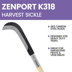 Zenport K318 77.5cm (30.5-inch) Long Curved Sickle, 9 Inch Carbon Steel Blade, Beige