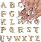 52pcs Gold Letters Nail Charms 3D Alloy English Alphabet Stud Nail Diamonds with Rhinestones Design Letter Capital Nail Gems for Women Girls Acrylic Nails Decoration Supplies Making Crafts