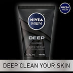 NIVEA MEN DEEP Cleansing Beard and Face Wash, Natural Charcoal Facial Cleanser Helps Remove Dirt and Excess Oils, 3 Pack of 3.3 Fl Oz Tubes