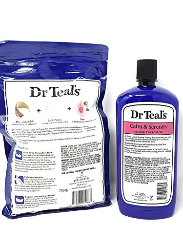 Bundle of Dr Teals Calm & Serenity with Rose Essential Oil (Made with Milk Protein): Pure Epsom Salt Soaking Solution 3 LBS & Foaming Bath 34 FL OZ