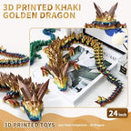 Large 3D Printed Dragon,24 Inch 3D Dragon Toys,Bigger Fidget Crystal Animals Toys, 3D Printed Articulated Animals for Home Office Car Desk Decor (Khaki Gold, 24 inch)