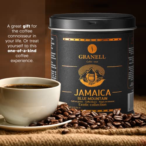 Blue Mountain Jamaican Coffee by Cafés Granell: Low Acid Whole Bean Coffee Medium Roast to Dark Roast Coffee, Popular Gourmet Coffee Lover Gifts 3.5oz