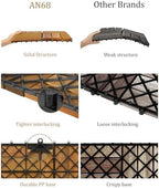 Pack of 10 Deck Tiles - 12"x12" Interlocking Natural Solid Acacia Wood for Outdoor & Indoor, Patio Garden, Balcony, Poolside - Natural Color