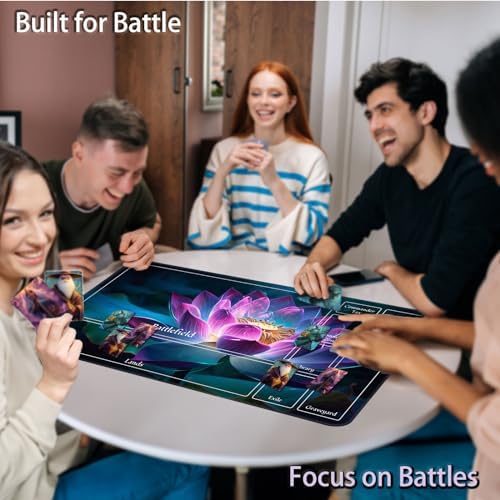 for MTG Game Playmat, for Magic TCG Rubber Play mat,Tabletop Card Playmats with Smooth Surface,Trading Card Inked Game Mat with New Zones,Battle Game,Colorful Glowing Lotu