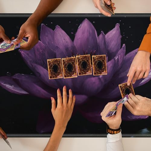 for MTG Playmat TCG Board Game Mat Plus 50 Pcs Card Sleeves, 24 x 14 Table Mats Dark Purple Lotus Game Mousepad with Soft Surface Non-Slip Base for MTG Trading Card Game Playmats