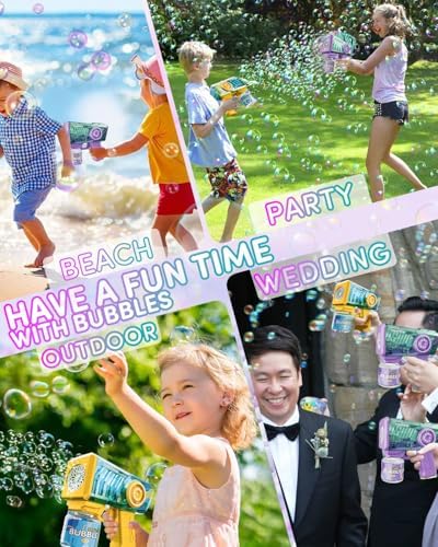 Bubble Gun 2 Packs for Kids, Automatic Bubble Machine with 2 Bottles &25 Bags Refill Solution, Bubble Maker Gifts for Kids, Outdoor Game Toys for Boys&Girls Ages 3+